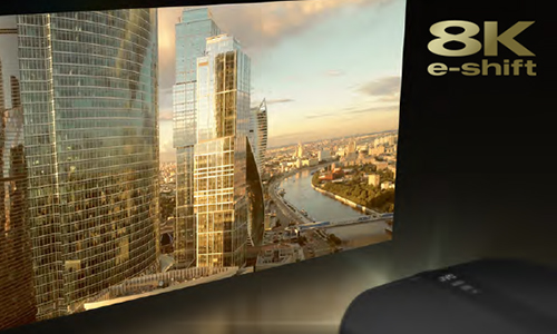 Enhanced skyscraper scene featuring e-shift technology